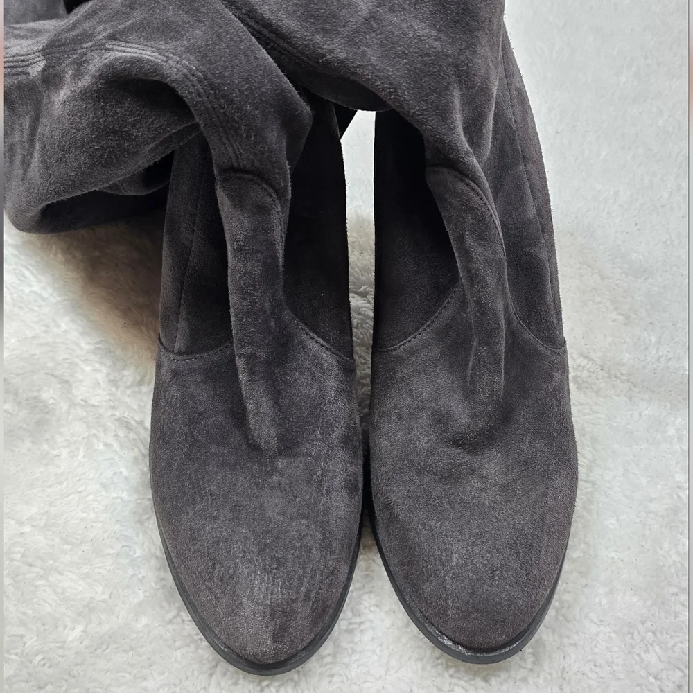 Stuart Weitzman Highland Gray Suede Over-The-Knee OTK Block Heel Boots 8.5
